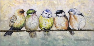 cinq oiseaux texturés Peinture à l'huile